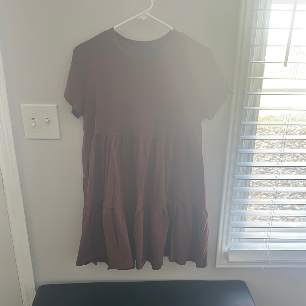Maroon Short Sleeve ruffled t-shirt Dress